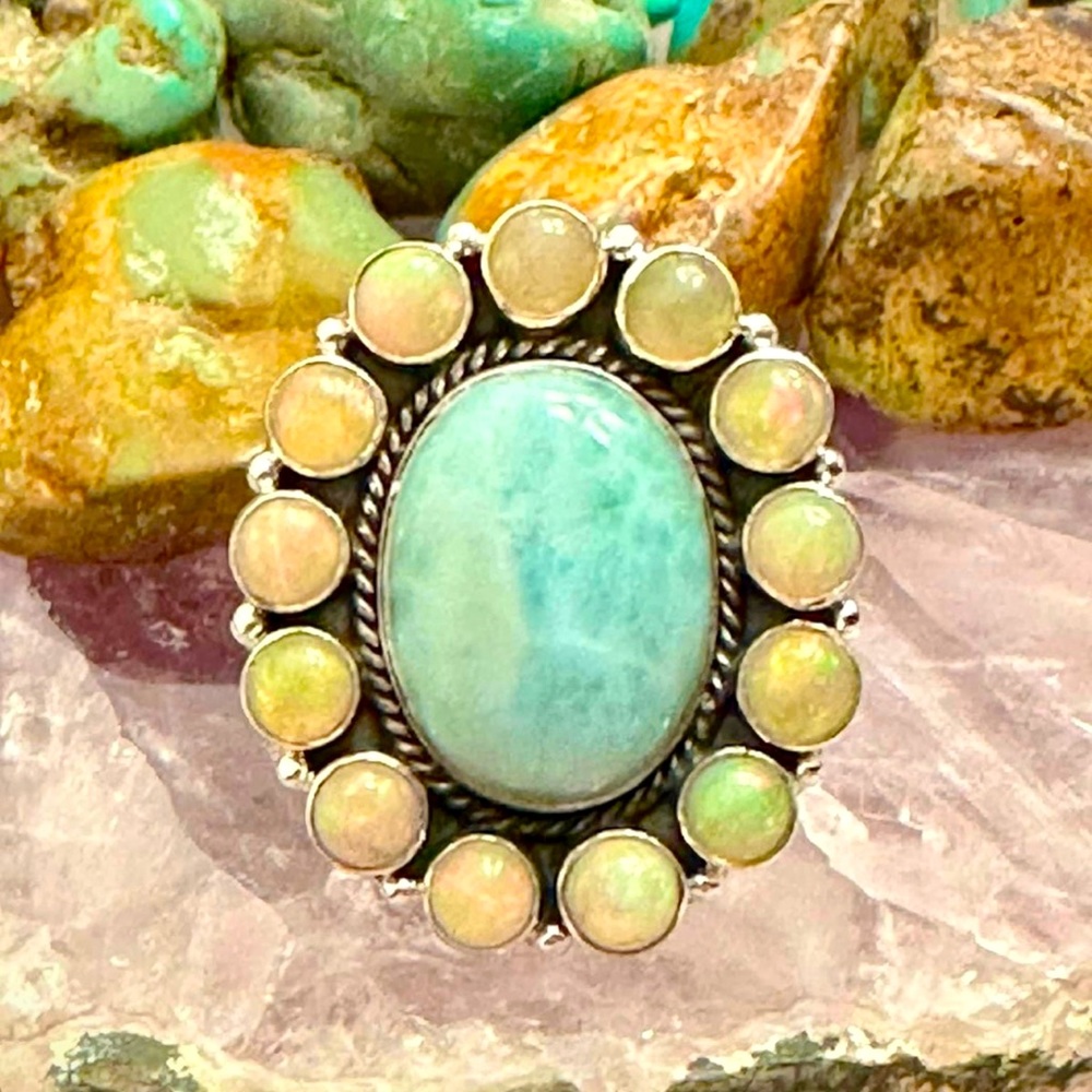 Larimar Opal 925 Sterling Silver Adjustable Ring - image 2